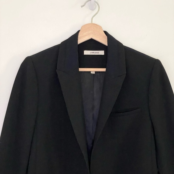 J Brand Two Tone Blazer Button Front Suit Jacket Black Size 2 Classic Neutral - Picture 3 of 12